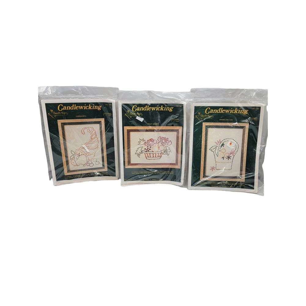 Needle Magic Candlewicking Fruit Basket Sprinkling Can Kits NIP Vintage Set of 3